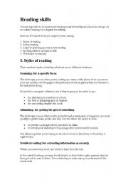 English worksheet: reading skills