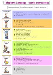 Telephone language - useful expressions.  Two pages