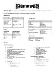 English Worksheet: reported speech