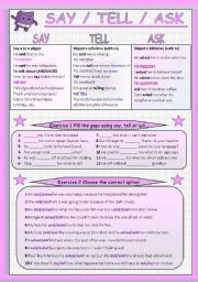 English Worksheet: SAY/TELL/ASK