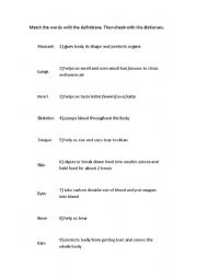 English Worksheet: matching body names