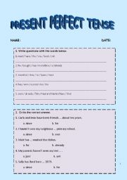 English Worksheet: PRESENT PERFECT TENSE with lots of exercises