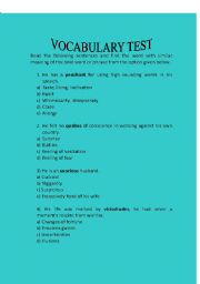English worksheet: VOCABULARY TEST