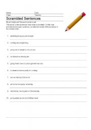 English worksheet: Scrambled Sentences Present continuous