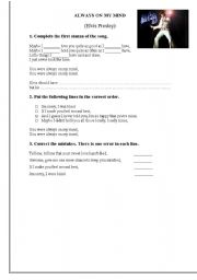 English Worksheet: Always on my mind - Elvis Presley