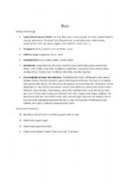 English worksheet: Music