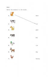English Worksheet: Farm animals matching activity