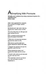 English worksheet: simplify pronouins