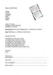 English worksheet: Basic worksheet on days of the week