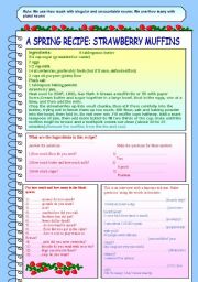 English Worksheet: HOW MUCH/ HOW MANY. A SPRING RECIPE-STRAWBERRY MUFFINS