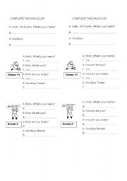 English Worksheet: COMPLETE THE DIALOGUES