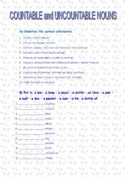 English Worksheet: COUNTABLE and UNCOUNTABLE NOUNS