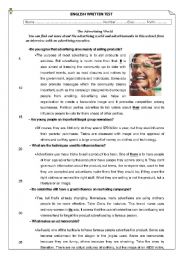 English Worksheet: test about advertising