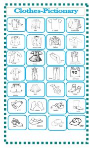 English Worksheet: clothes-pictionary