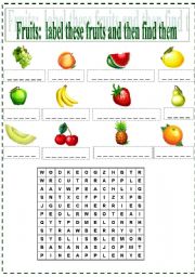 English Worksheet: Fuits naming & wordsearch