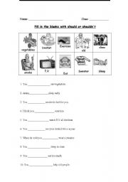 English Worksheet: should, shouldnt