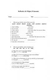 English Worksheet: Reflexive & Object Pronouns