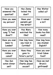 English Worksheet: Memory Game (Present Perfect)