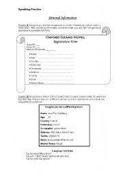 English worksheet: Speaking- Personal Information 1