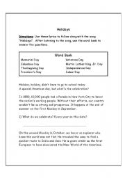 English Worksheet: American Holidays