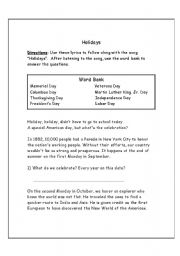 English worksheet: American Holidays