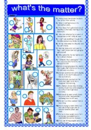 English Worksheet: WHATS THE MATTER?  - Health and Health Related Problems