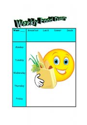 English Worksheet: Weekly Food diary for kids