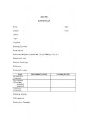 English Worksheet: format for good lesson plan