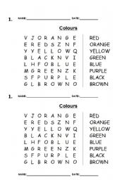 English Worksheet: Colours Word Search