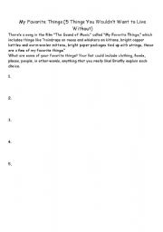 English Worksheet: My Favorite Things