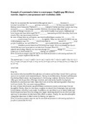 English worksheet: a persuasive letter ( Cloze Test ) 