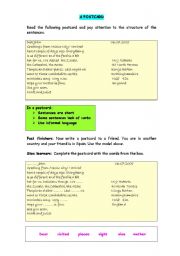 English Worksheet: A POSTCARD