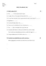 English worksheet: the animals