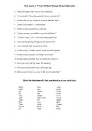 English worksheet: PAST SIMPLE OR PRESENT PERFECT
