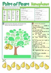 English Worksheet: PEARS OF PAIRS - Homophones - 