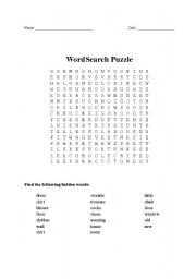 English Worksheet: CLOTHES & HOME WORD SEARCH 