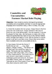 English Worksheet: Countables and Uncountables: Farmers Market Role-Playing