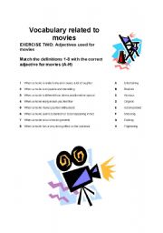 English Worksheet: Adjectives for movies and types of movies