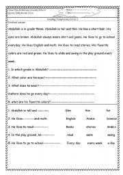 English Worksheet: Reading Comperhension