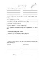 English Worksheet: Law Worksheet