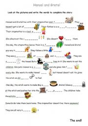 English Worksheet: The Hansel and Gretel story with pictures