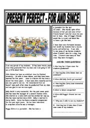 English Worksheet: PRESENT PERFECT WITH FOR AND SINCE