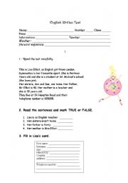 English worksheet: Written test for the fifth form