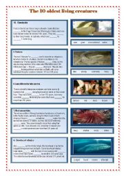 The 10 oldest living creatures.  Fully editable reading WS