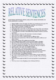 English Worksheet: Relative sentences 