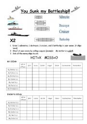 English Worksheet: You sunk my Battleship