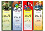 English Worksheet: Bookmarks with Present Simple for boys