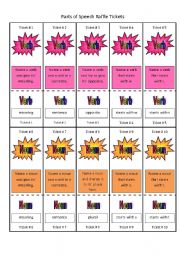 English Worksheet: Parts of Speech Raffle Tickets (40 tickets in all) 