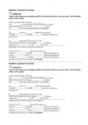 English worksheet: Roulette by System of a Down