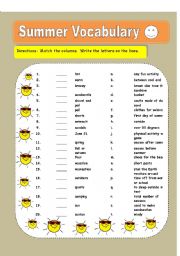 English Worksheet: Summer Vobabulary